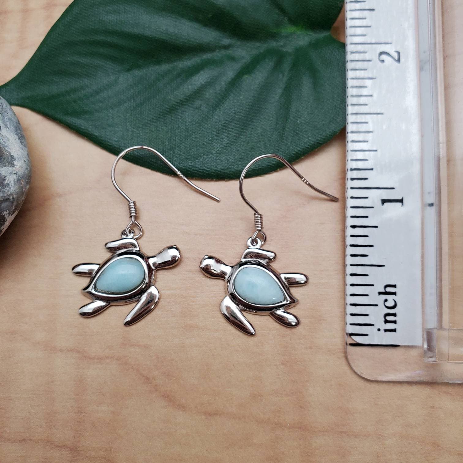 Sea Turtle Inlay EMV #72 Dainty Larimar Inlay Sea Turtle Dangle Earrings | Sterling ...
