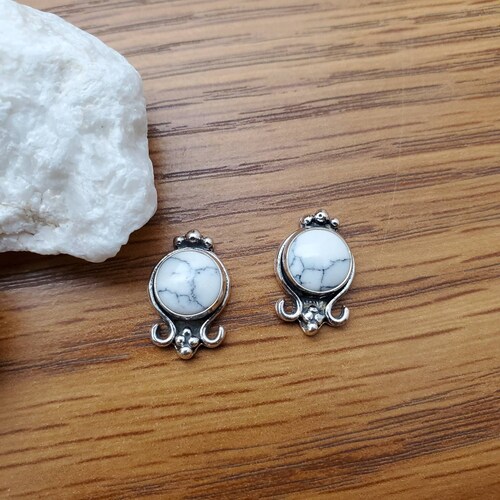 925forher Dainty White Buffalo Turquoise Stud Earrings White Etsy