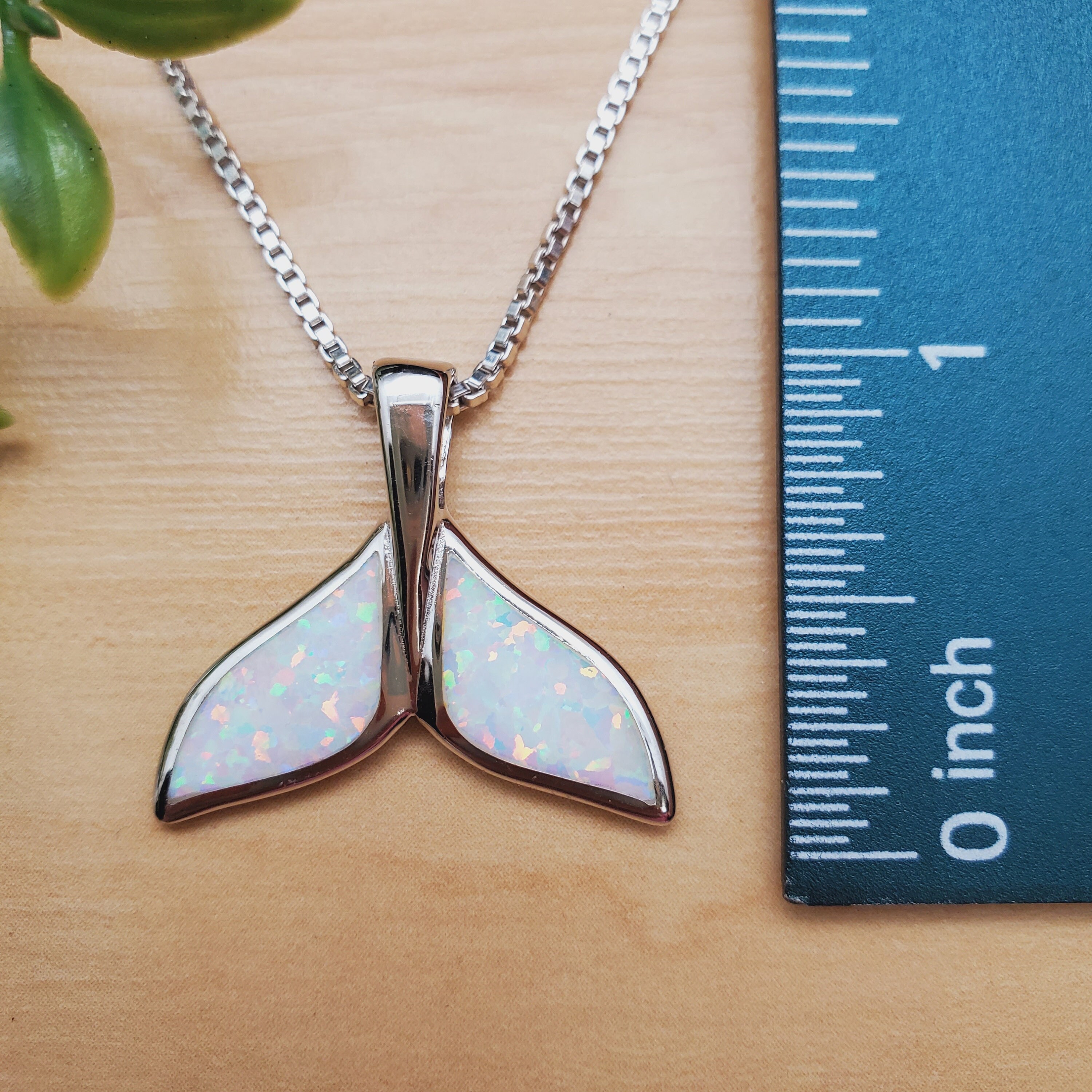 EMV #114 | Inlay White Opal Whale Tail Necklace Pendant With