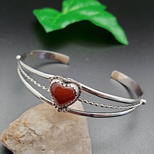 Lovely Heart Shape Carnelian Bracelet Cuff | Carnelian Cuff Bracelet | Sterling Silver Healing Carnelian Bracelet | Southwest Bracelet Cuff