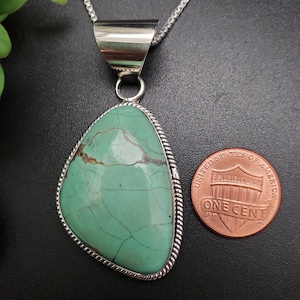 SFH #207 | Kingman Turquoise Necklace Pendant With Option of Silver Chain Necklace | Sterling Silver Turquoise Southwest Pendant Made in USA