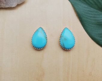 925ForHer Big Teardrop Turquoise Post Earrings | Kingman Turquoise Posts | Simple Posts | Sterling Silver | Turquoise Studs | Made in USA