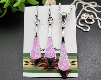 SBH #298 | Pink Opal Halsketten-Anhänger und Ohrringe Passende Ohrringe Set | Sterling Silber Pink Opal Schmuck | Pink Opal Schmuck Set | Rosa Opal Set