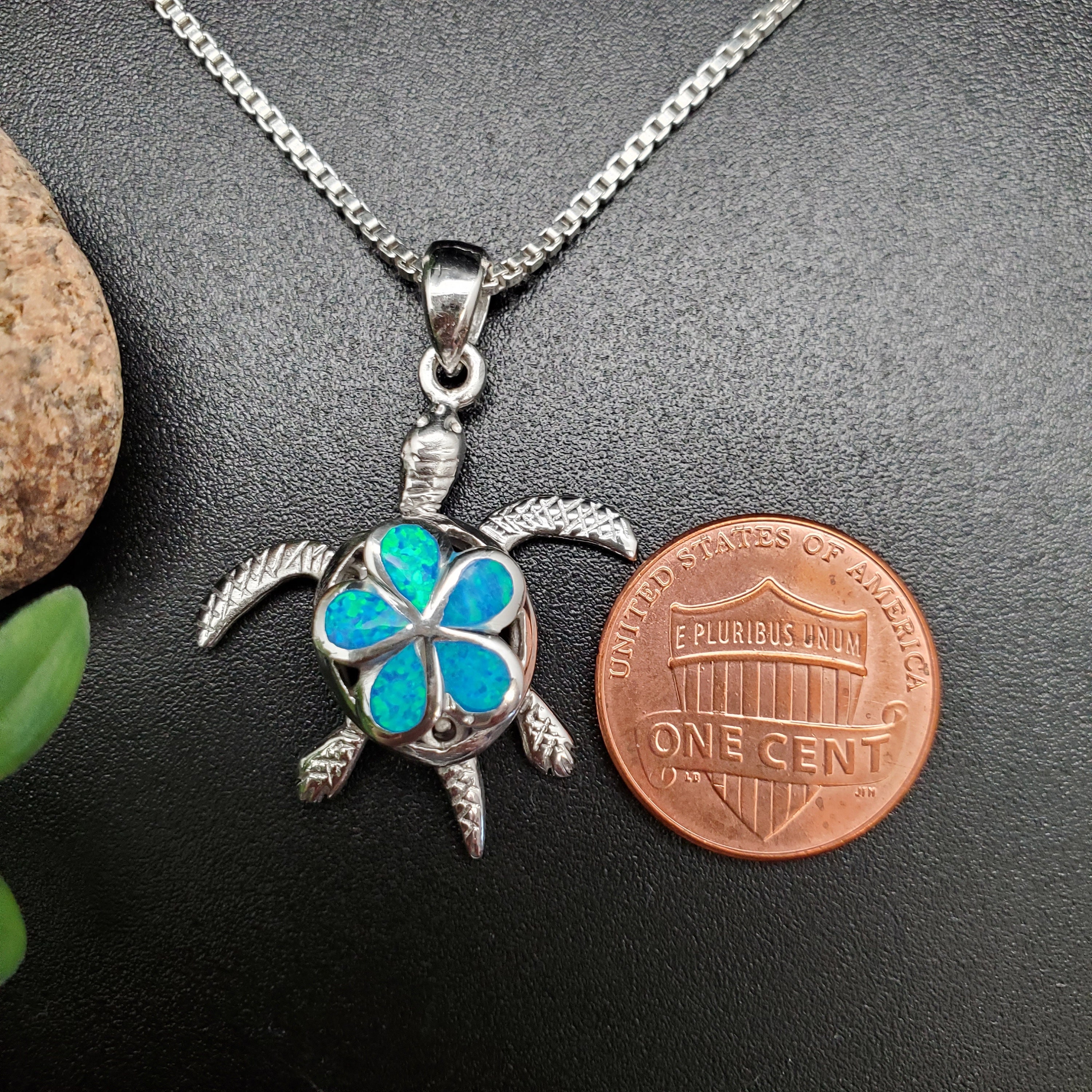 Sea Turtle Inlay TULU #92 | Big Blue Opal Inlay Sea Turtle Necklace Pendant With Silver ...
