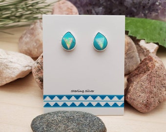925ForHer Inlay Stud Earrings | Colorful Inlay Studs | Kingman Turquoise White Opal Studs | Sterling Silver Teardrop Earrings Made in USA
