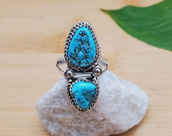 925ForHer Long Petit Point Turquoise Ring Size 6.5 - 7.5 US | Sterling Silver Sleeping Beauty Turquoise Ring | Zuni Ring | Southwest Ring