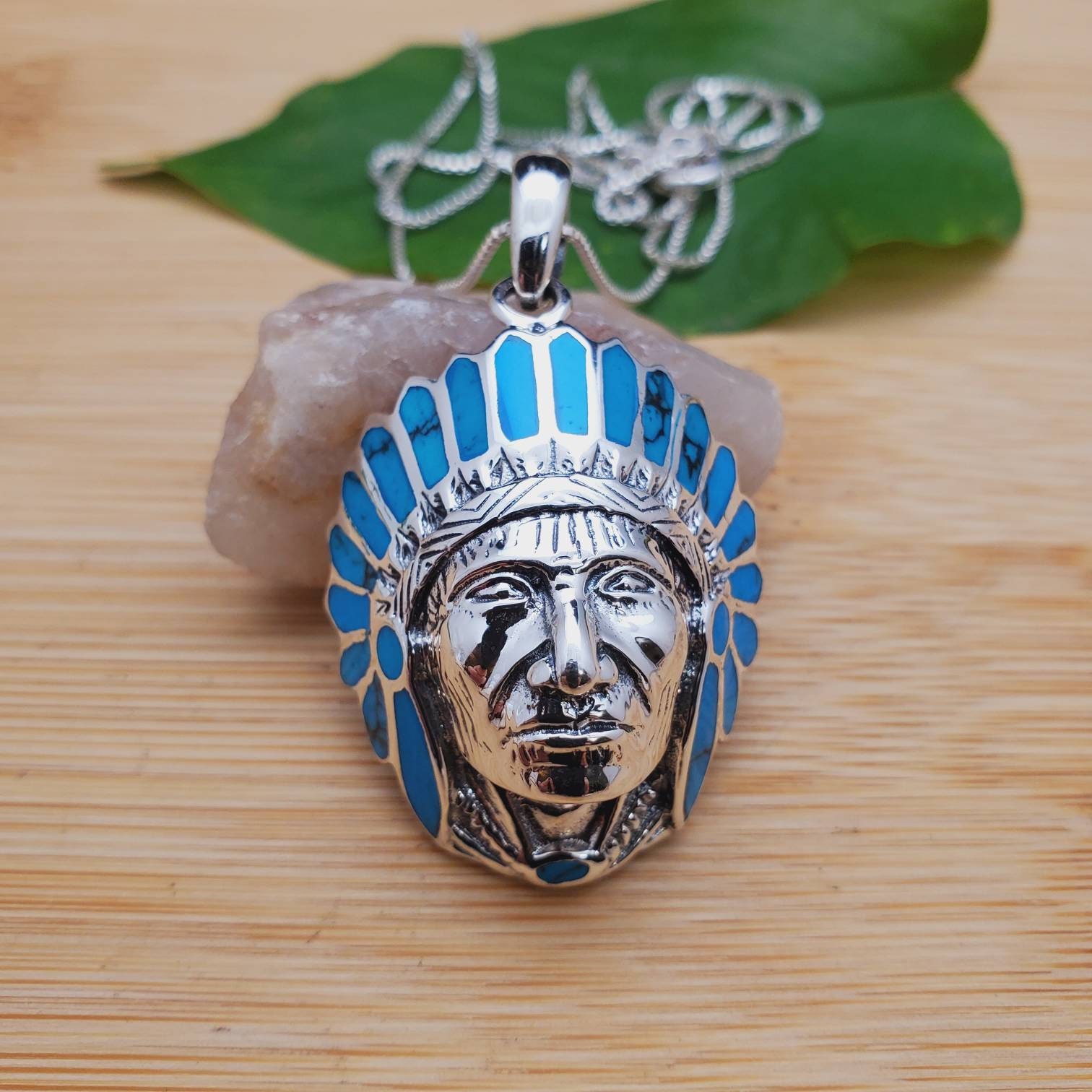 Native American Indian Chief Necklace Pendant With Silver Chain
