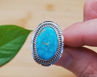 Lovely Sterling Silver Turquoise Ring Size 9 US | Big Turquoise Ring | Silver Ring | Big Blue Stone Ring | Statement Ring | Gift For Her