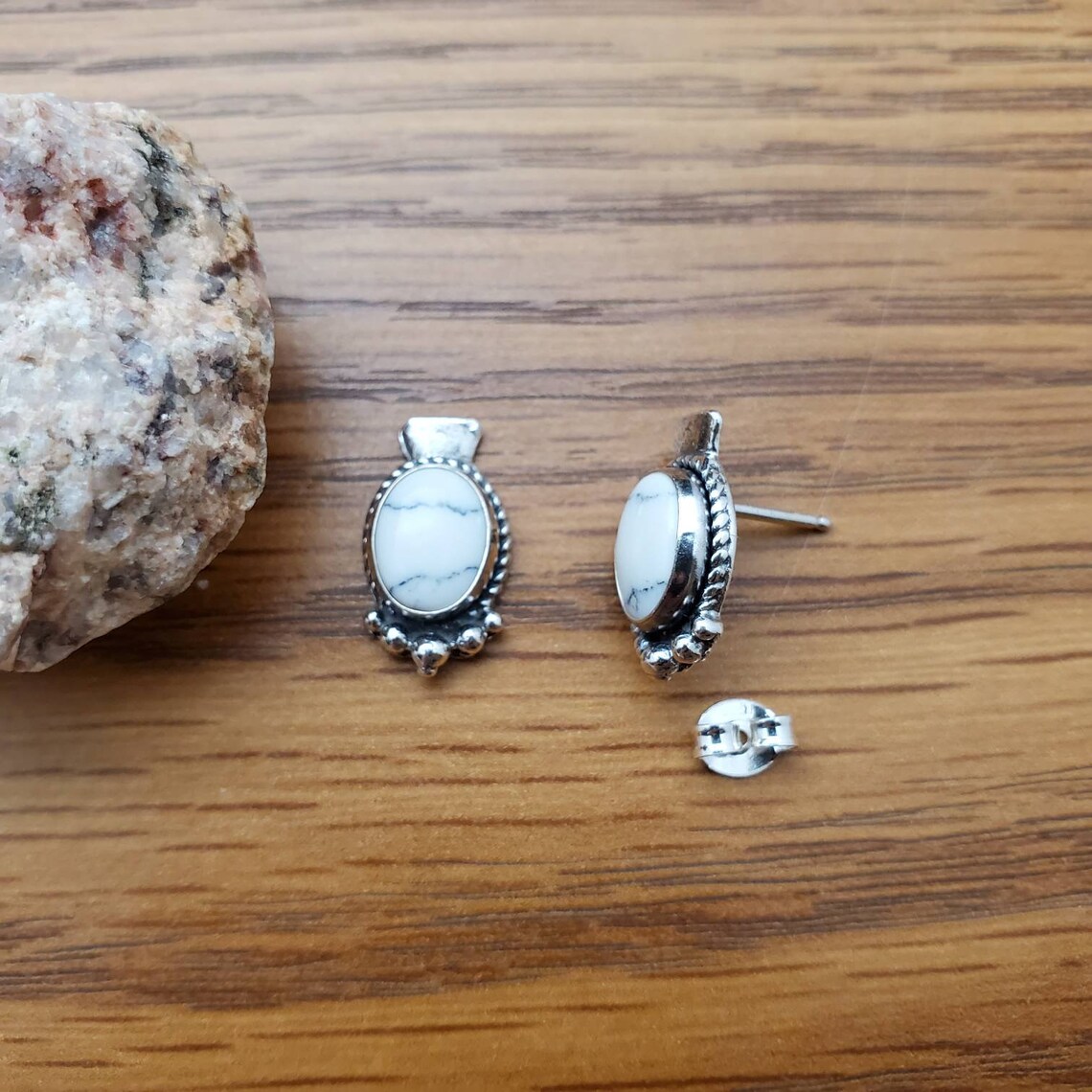 925ForHer Small White Buffalo Turquoise Stud Earrings White Etsy