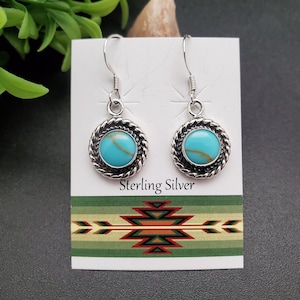 925ForHer Kingman Turquoise Dangle Earrings | Small Turquoise Earrings | Sterling Silver Southwestern Jewelry | Dainty Earrings Made in USA