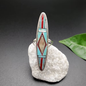 Inlay Ring #484 | Lovely Multicolor Inlay Southwest Ring | Sterling Silver Inlay Multicolor Ring | Dainty Pattern Inlay Ring | Galaxy Ring