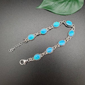 925ForHer Dainty Dark Blue Opal Bracelet Link | Sterling Silver Opal Southwestern Bracelet | Blue Opal Link Bracelet | Blue Opal Jewelry