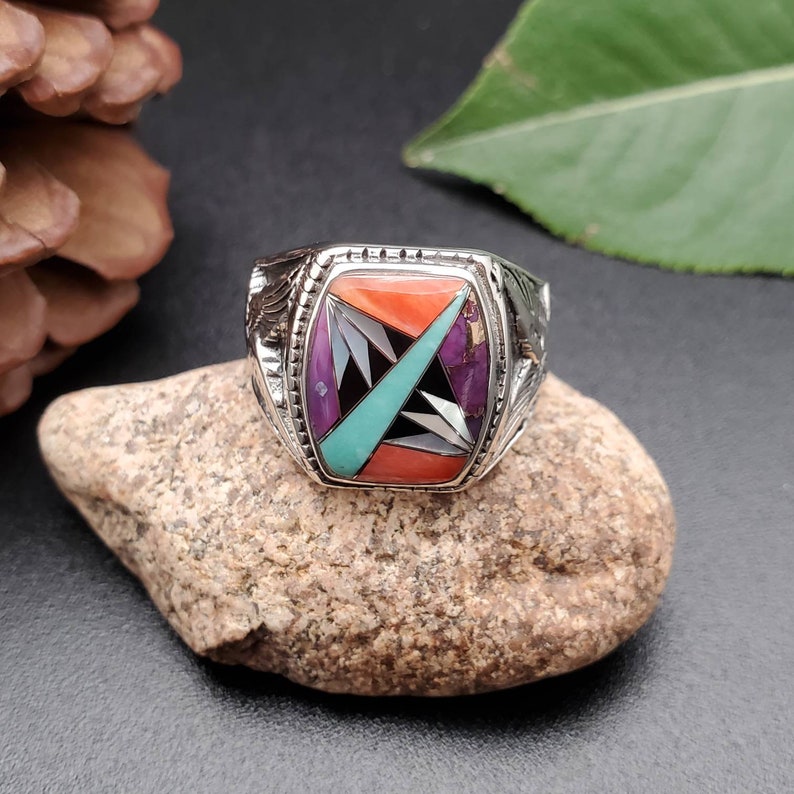 Inlay Ring #471 | Lovely Multicolor Inlay Southwest Ring | Sterling ...