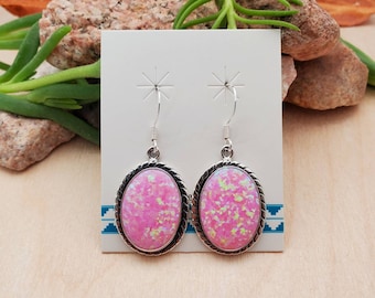 925ForHer Big Pink Opal Dangle Earrings | Sterling Silver Dangle Earrings | Big Pink Stone Boho Earrings | Big Light Weight Earrings | Large