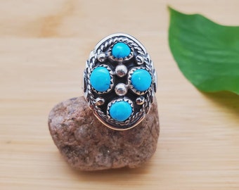 925ForHer 4 Clustered Turquoise Ring Size 9 US | Sterling Silver Sleeping Beauty Turquoise Ring | Zuni Ring | Blue Southwest Ring Gift Ideas