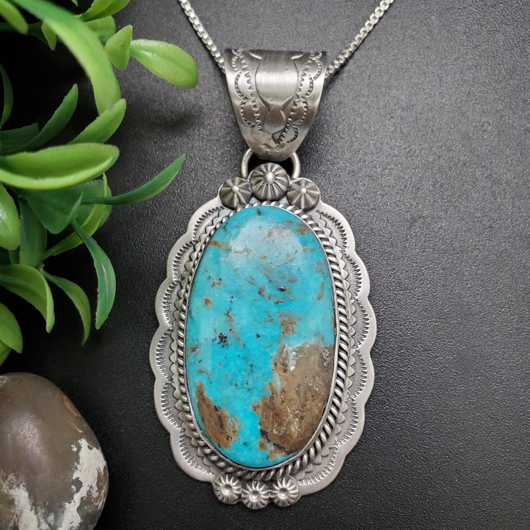 SFH #48 | Kingman Turquoise Pendant With Option a Silver Chain Necklace ...