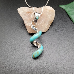 Swirl Inlay Turquoise Necklace Pendant With Silver Box Chain Necklace 18 inches | Sterling Silver Turquoise Necklace | Southwestern Jewelry