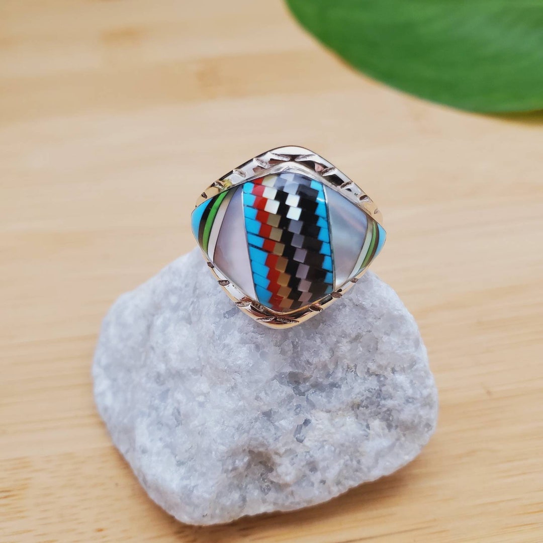 Inlay Ring #413 | Lovely Multicolor Ring Size 6 1/2 US | Sterling ...