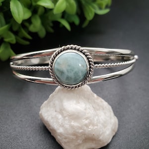 CW-001 | Dainty Larimar Bracelet Cuff | Sterling Silver Larimar Cuff Bracelet | Larimar Gemstone Bracelet Cuff | Silver Blue Larimar Jewelry