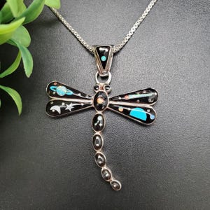 SFH #315 | Inlay Multicolor Galaxy Dragonfly Necklace Pendant Option Silver Box Chain | Sterling Silver Galaxy Dragonfly Necklace Pendant