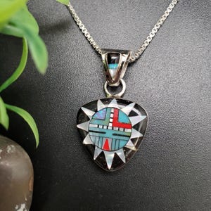 SFH #241 | Unique Multicolor Inlay Pendant Option With A Silver Box Chain | Sterling Silver Colorful Southwestern Inlay Pendant Necklace