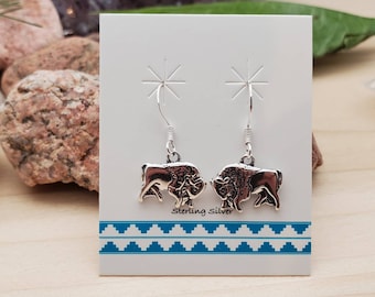 925ForHer Buffalo Earrings | Sterling Silver Charm Buffalo Dangle Earrings | Casted Silver Buffalo Jewelry | Southwest Earrings Made in USA