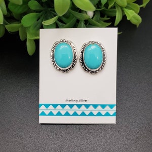 925ForHer Kingman Turquoise Studs | Sterling Silver Concho Stud Earrings | Big Turquoise Earring Posts | Southwest Turquoise Earrings