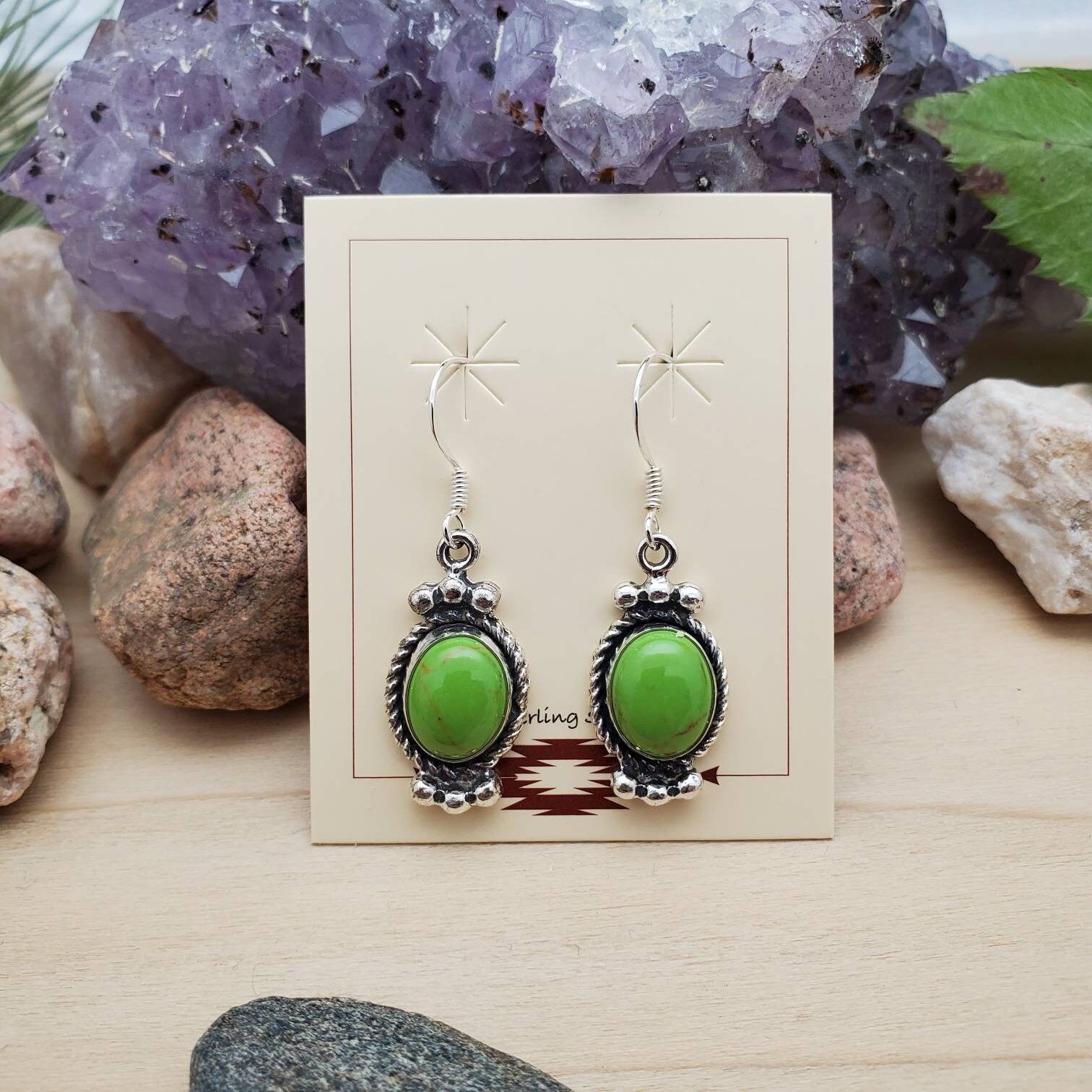 925forher Dainty Green Gaspeite Dangle Earrings Gaspeite Etsy UK