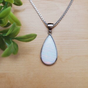 EMV #110 | Teardrop White Opal Necklace Pendant With Silver Chain | Sterling Silver Fire Opal Jewelry | Lovely White Opal Teardrop Pendant