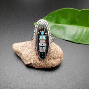 Inlay Ring #475 | Lovely Multicolor Inlay Southwest Ring | Sterling Silver Inlay Multicolor Ring | Dainty Pattern Inlay Ring | Colors Ring