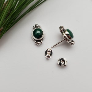 Dainty Malachite Stud Earrings | Malachite Post Earrings | Sterling Silver Earrings | Small Malachite Stud | Green Stone Jewelry Made in USA