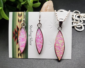 SBH #299 | Pink Opal Halsketten-Anhänger und Ohrringe Passende Ohrringe Set | Sterling Silber Pink Opal Schmuck | Pink Opal Schmuck Set | Rosa Opal Set