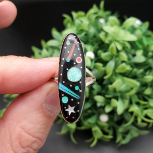 Inlay Ring #494 | Dainty Ring | Multicolor Opal Inlay Southwest Ring | Sterling Silver Ring | Opal Galaxy Ring | Dainty Micro Inlay Ring