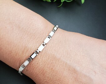 SAM #17 White Opal Inlay Link Bracelet 1/2 in Sterling