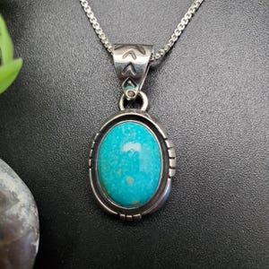 SFH #22 | Kingman Turquoise Necklace Pendant With Option of Silver Chain Necklace | Sterling Silver Turquoise Southwest Pendant Made in USA