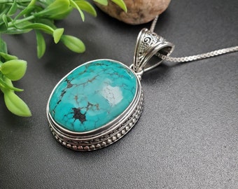 PLNT#145 | Unique Turquoise Necklace Pendant With Silver Chain Necklace | Sterling Silver Turquoise Southwest Pendant | Gifts Ideas For Her