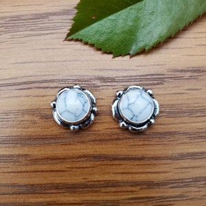 925ForHer White Buffalo Turquoise Post Earrings | White Turquoise Stud Earrings | White Flower Earrings | Sterling Silver Southwest Earrings