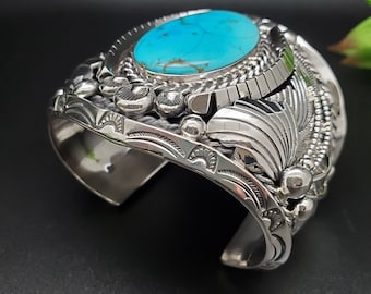 278.7 Grams Big Royston Turquoise Cuff Bracelet | Huge Southwest Turquoise Bracelet Cuff | Sterling Silver Turquoise Bracelet Made in USA