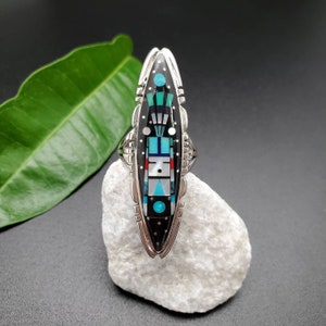 Inlay Ring #486 | Lovely Multicolor Inlay Southwest Ring | Sterling Silver Inlay Multicolor Ring | Dainty Pattern Inlay Ring | Galaxy Ring