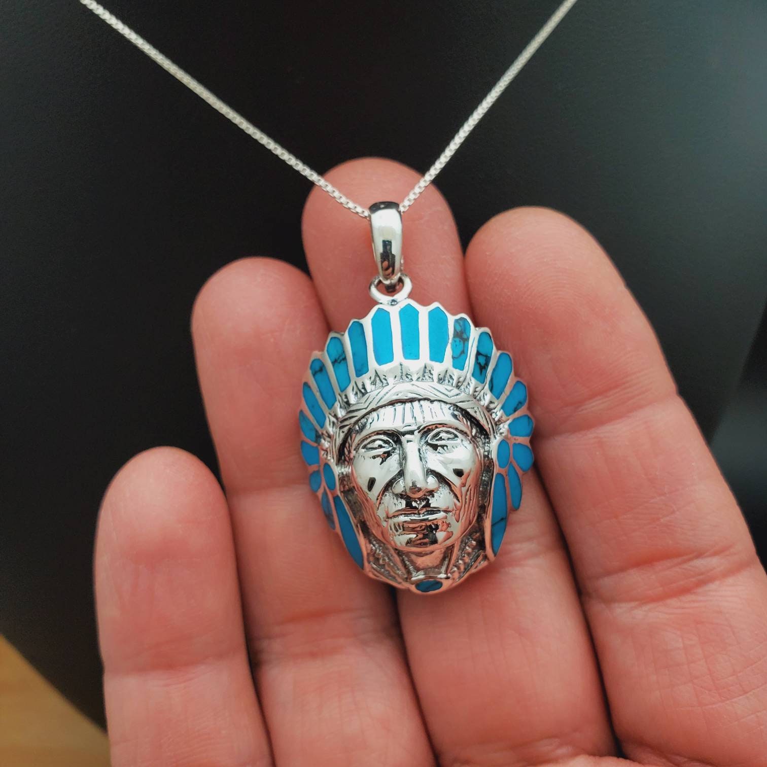 Native American Indian Chief Necklace Pendant With Silver | Etsy
