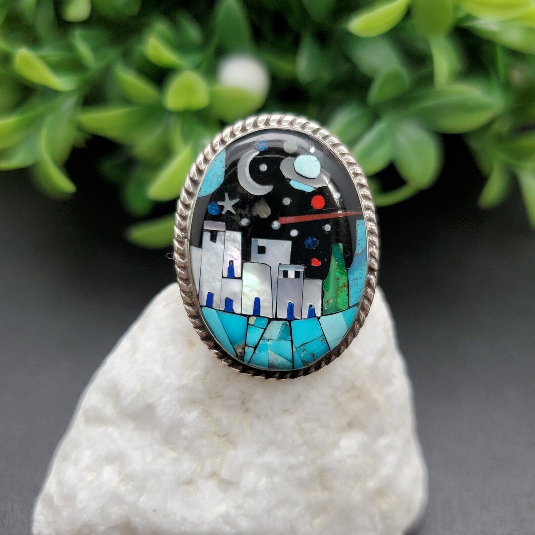 Inlay Ring #496 | Inlay Galaxy Ring | Multicolor Opal Inlay Southwest ...