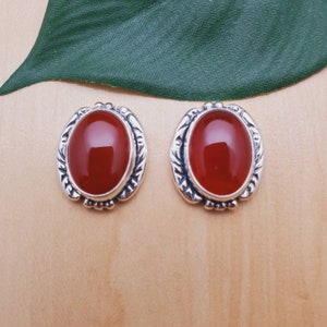Big Carnelian Post Earrings | Carnelian Southwest Earrings | Sterling Silver Healing Carnelian Jewelry | Lovely Carnelian Stud Earrings
