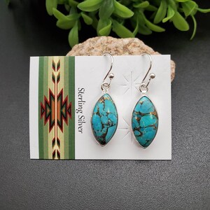 SVE#54 | Blue Bronze Turquoise Marquise Dangle Earrings | Sterling Silver Turquoise Earrings | Dainty Blue Turquoise Southwest Earrings