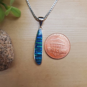 CONC#61 | Simple Fire Opal Necklace Pendant With Silver Chain | Sterling Silver Fire Green Opal Jewelry | Lovely Green Opal Inlay Pendant