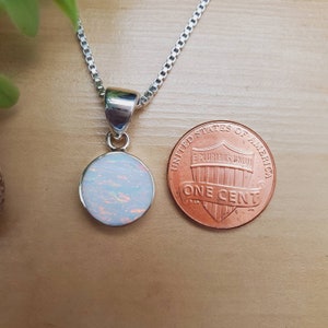 CONC#58 | Simple Round Shape Fire White Opal Necklace Pendant With Silver Chain | Sterling Silver White Opal Jewelry | White Stone Pendant