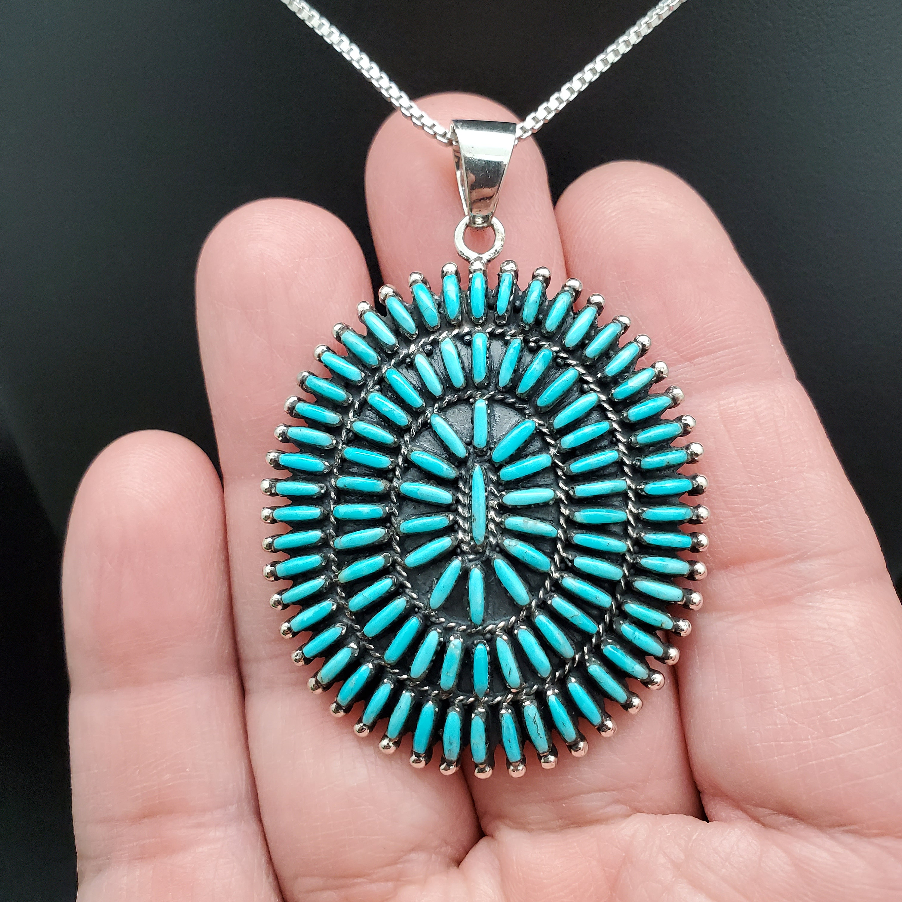 PLNT#316 | Large Zuni Petit Point Turquoise Necklace Pendant PLNT#316 | Large Zuni Petit Point Turquoise Necklace Pendant