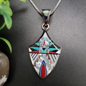 SFH #244 | Unique Multicolor Inlay Pendant Option With A Silver Box Chain | Sterling Silver Colorful Southwestern Inlay Pendant Necklace