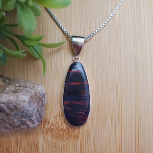 CONC#37 | Simple Black Opal Necklace Pendant With Silver Chain | Sterling Silver Fire Opal Jewelry | Black Opal Pendant | Lovely Pendant
