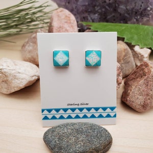 925ForHer Inlay Stud Earrings | Colorful Inlay Studs | Kingman Turquoise Opal Studs | 8mm Square Studs | Everyday Studs | Handmade in USA