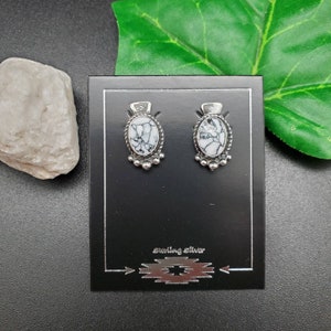 925ForHer Small White Buffalo Turquoise Stud Earrings | White Turquoise Studs | Sterling Silver Post Earrings | White Turquoise Southwestern